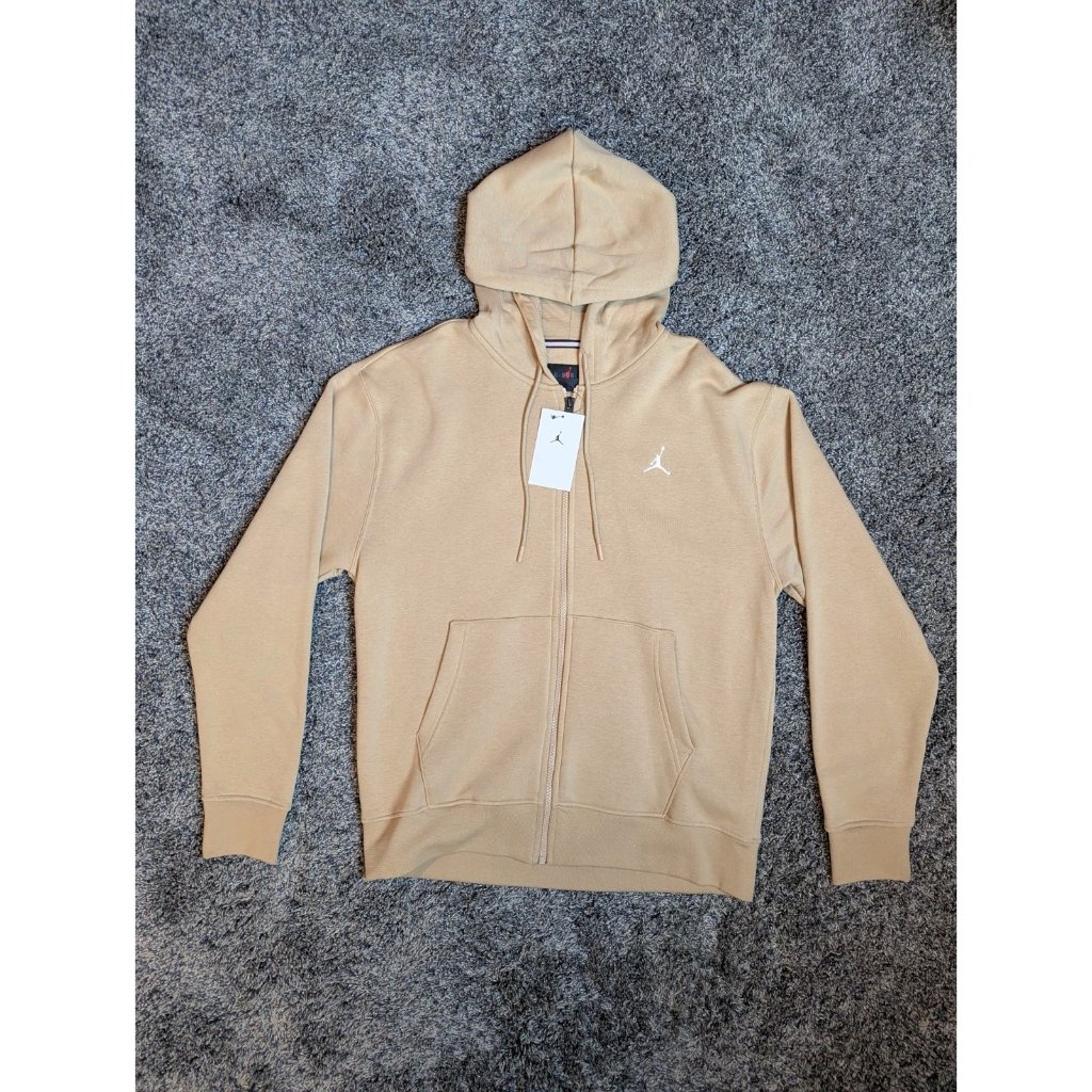 Nike Air Jordan Full Zip Fleece Hoodie Hemp Brown White Men's Size Medium New
